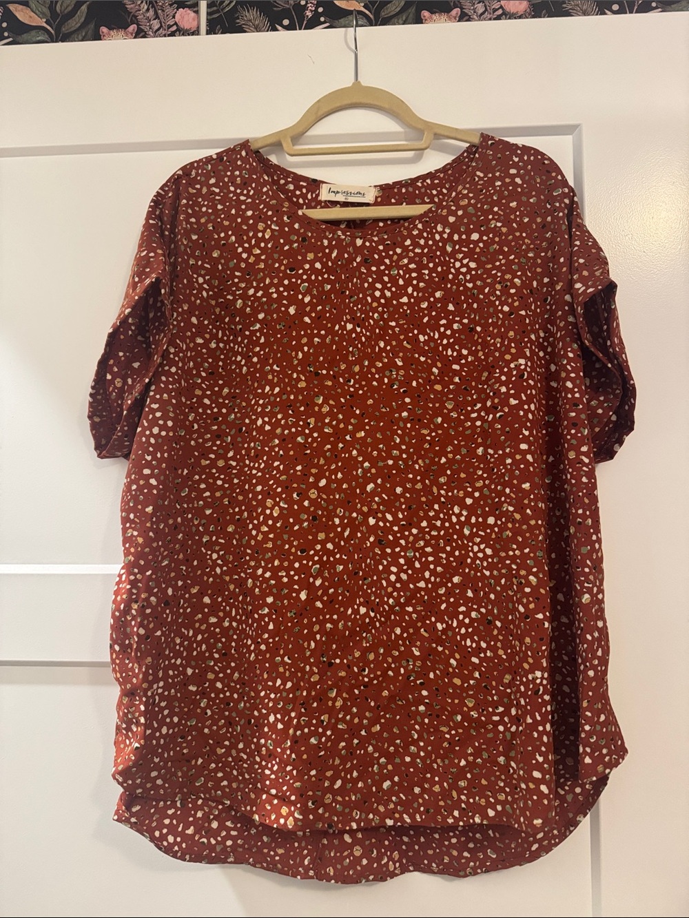 Impressions Rust Red Short Sleeve Dot-Print Blouse